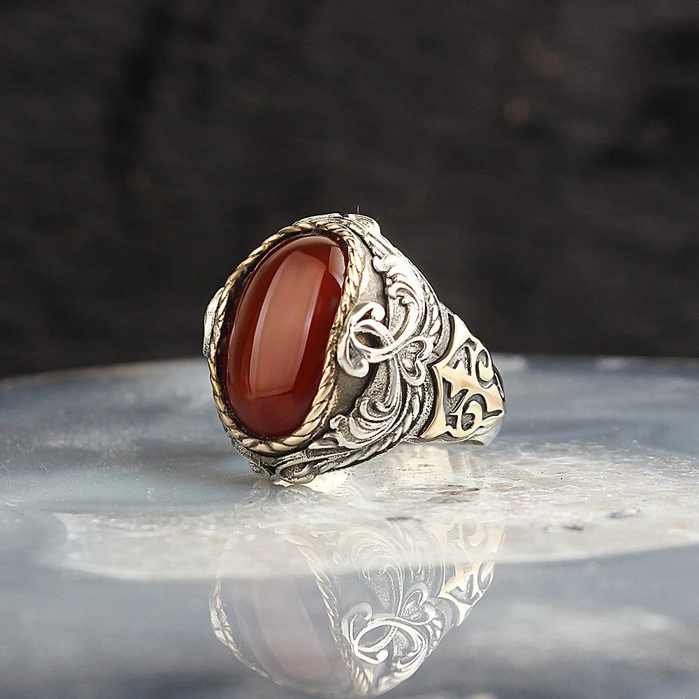 Red Agate Gemstone 925 Sterling Silver Men 'S Ring