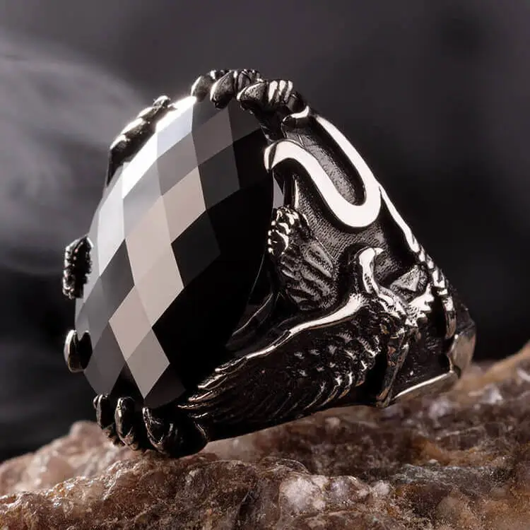 

Silver Mens Ring with Zircon Stone and Eagle Design Fashion Turkish Premium Quality Handmade Jawelery