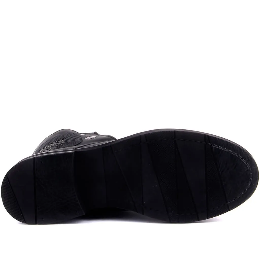 Segel-Lakers Schwarz Leder Zipper Frauen Post Boot