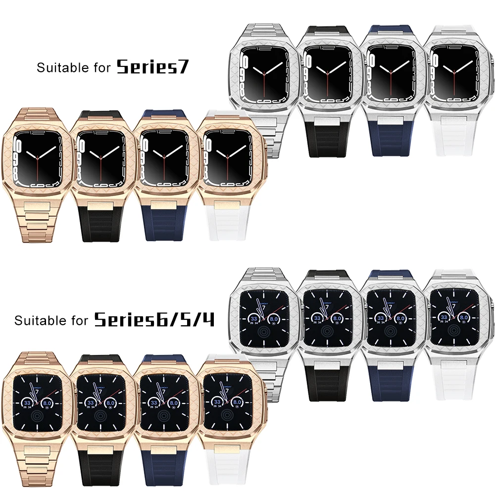 Apple Watch用ステンレススチールケース,Apple Watch用メタルケース,ストラップ,ケースアクセサリー4,5,6,7,8,9,40mm, 41mm, 44mm, 45mm