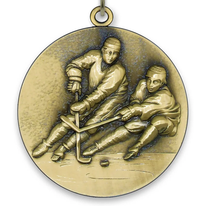 Large Metal Hockey Medal - Gold - 6,4 cm - with Neck Ribbon size 2,2cm x 80 cm, Choice of Ribbon Colours.