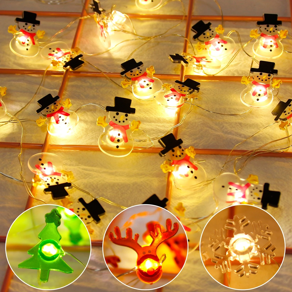 2M 20LED Santa Claus Snowman LED String Fairy Lights Garland Christmas Decorations for Home Battery Powered Holiday Lighting