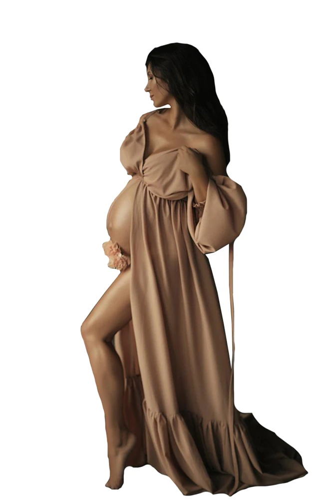 Satin Silk Night Robes Maternity Dress for Photoshoot or Babyshower Photo Shoot Lady Sleepwear Bathrobe Sheer Nightgowns