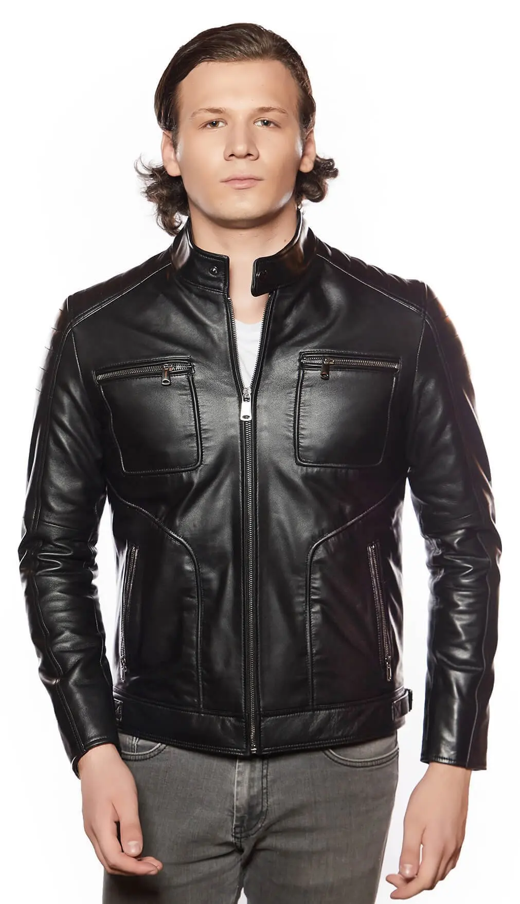 Armondo Sports Leather Jacket Black Original Lambskin Autumn Winter 2022 Biker Slim Large Size VintageTürkiye