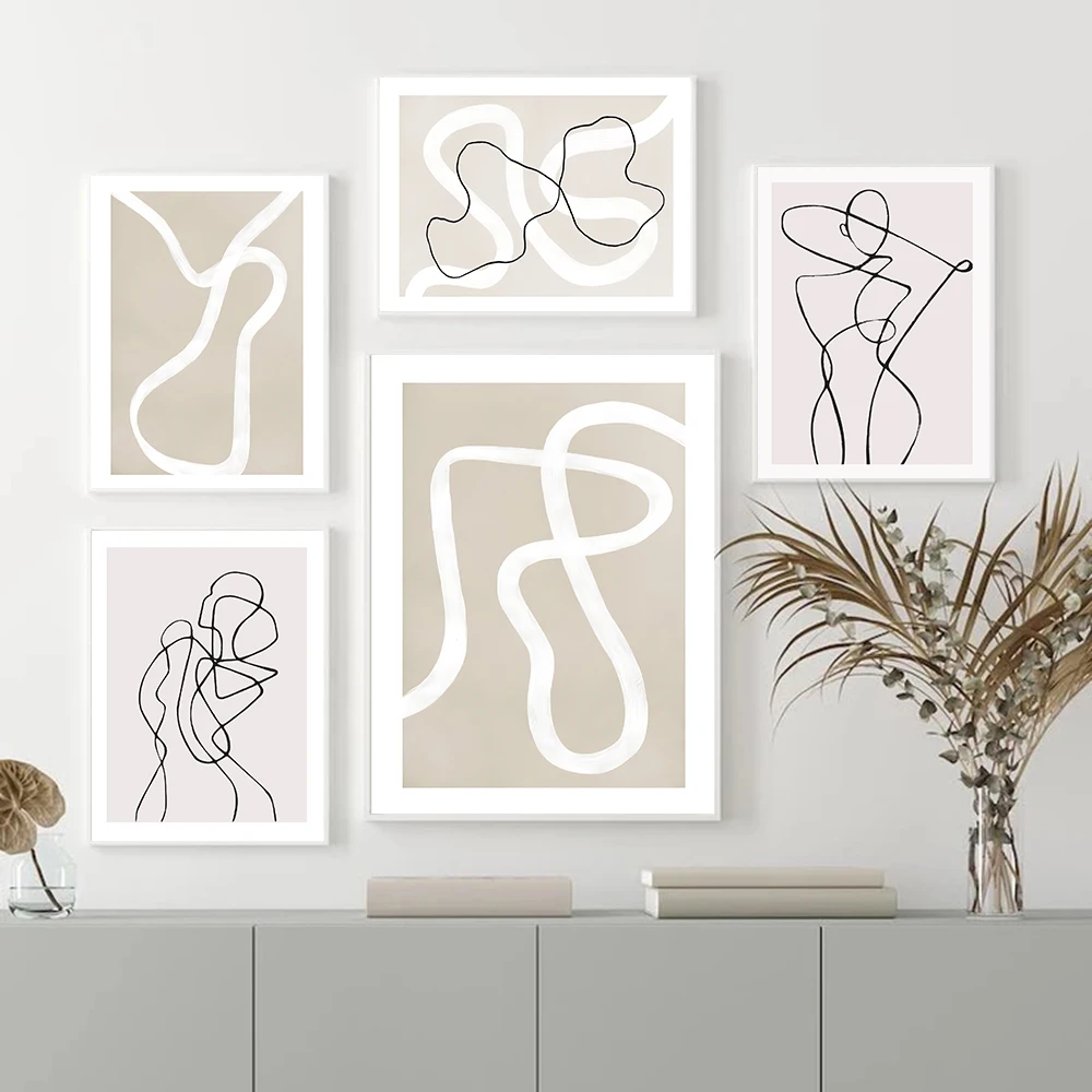 

Abstract Line Drawing Art Print Poster Beige Minimalist Canvas Painting Women Body Picasso Wall Picture Modern Living Room Decor