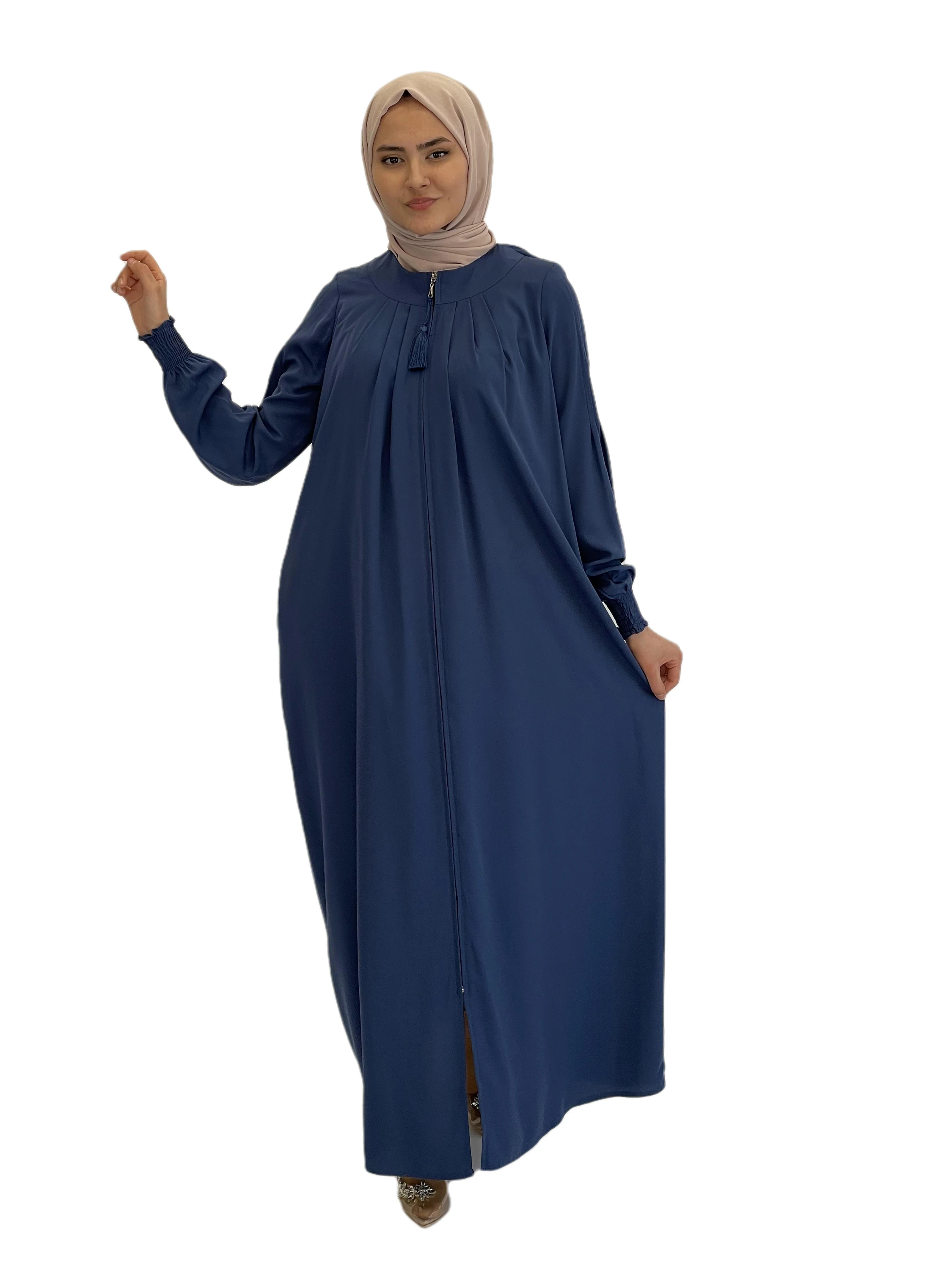 Maxi Dress Long Sleeve  Abaya for Muslim Dresses for Women Crepe Fabric Casual Clothes Hijab for Dubai Ribbed Abaya