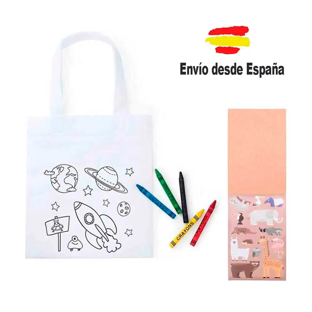 Lot children's coloring bags universe with 5 waxes. More libretes with animal stickers and Landscape Templates to paint and paste each animal into its habitat. Details for children on children's birthday.