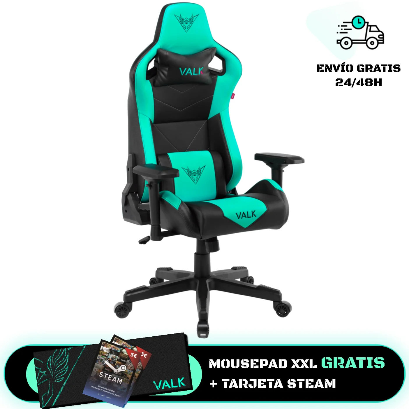 VALK Gaia Reclining PRO Gamer chair, Breathable, 4D Armrest-gaming chair, Desk chair, Computer chair, Office chair, Ergonomic chair, Youth Desk chair, gaming chair-Red/Aqua Colors