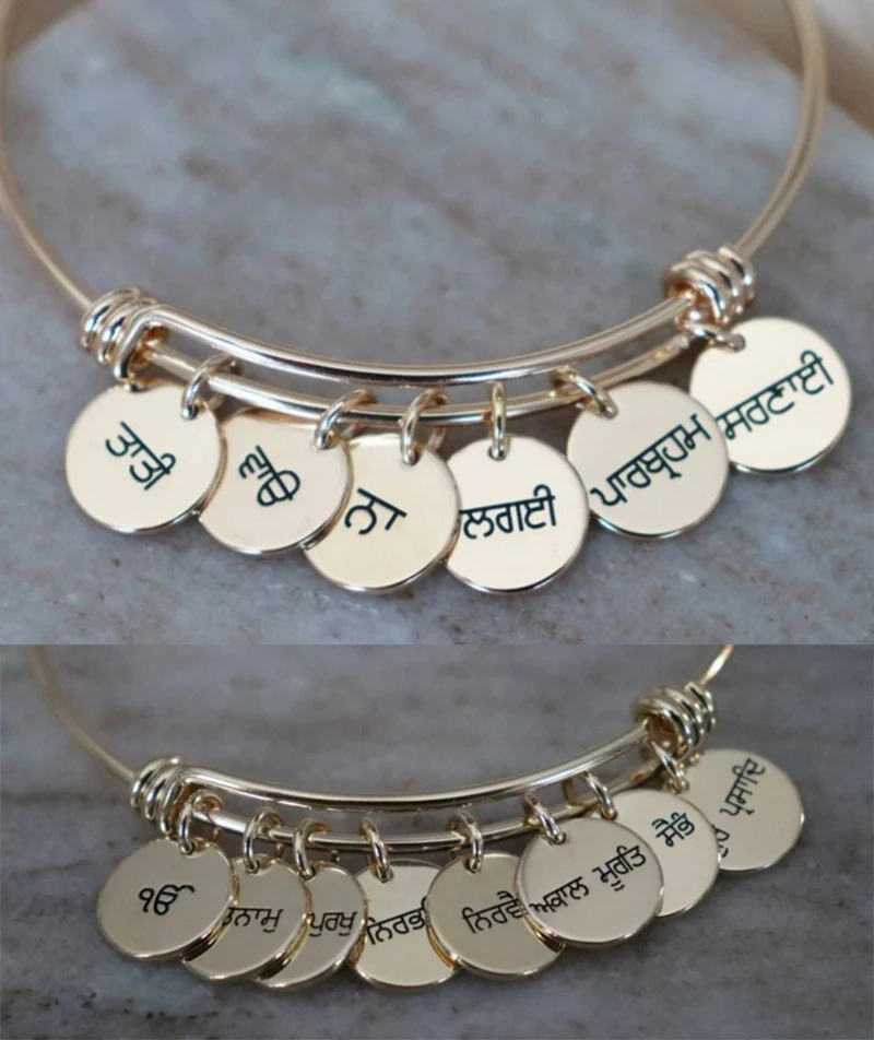 Gold Silver Bracelet for Women Customized Family Name Stainless Steel Jewelry Personalized ID Bangles Small Round Charms Pendant