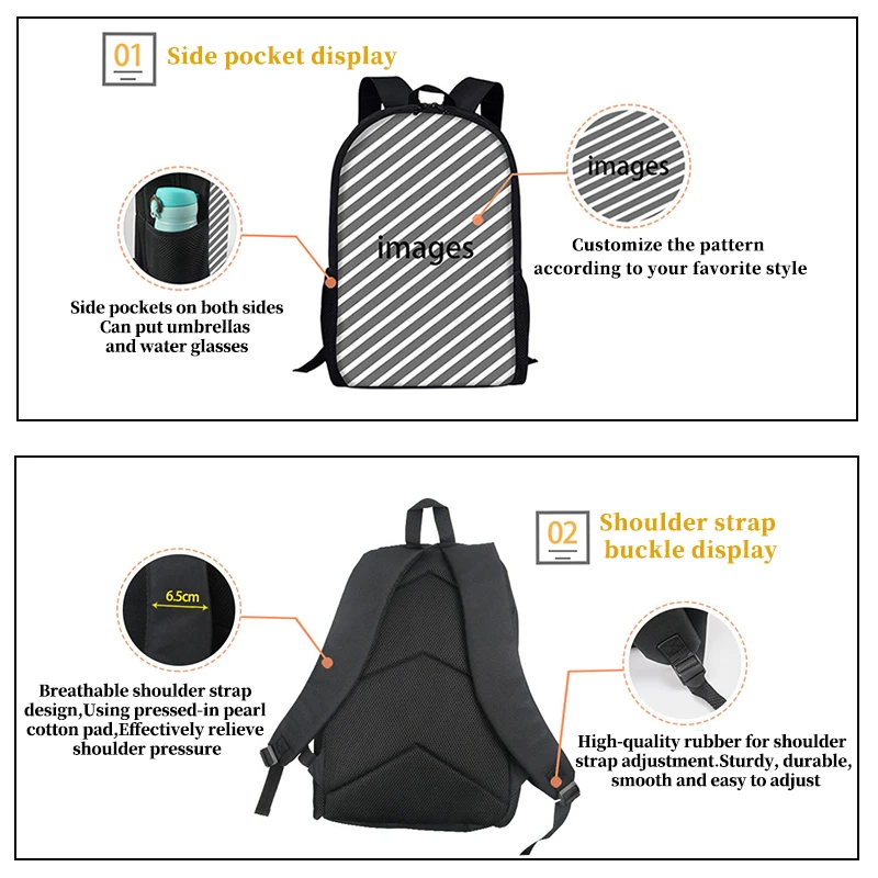 Three-piece Set Large-capacity Daily Student Bag Color Pet Pattern Custom Zipper Backpack Diagonal Bag Pen Bag Birthday Present