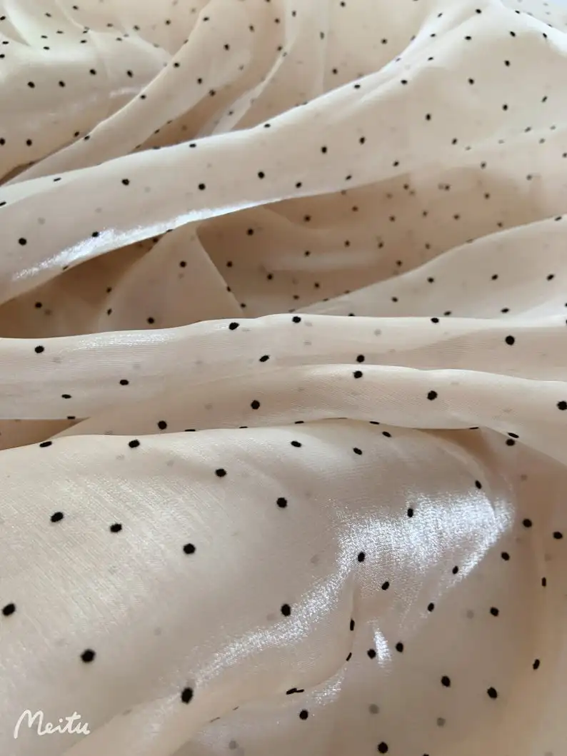 

1 yard Nude Skin Tone Organza Fabric With Velvet Polka Dots Shiny Organza Fabric