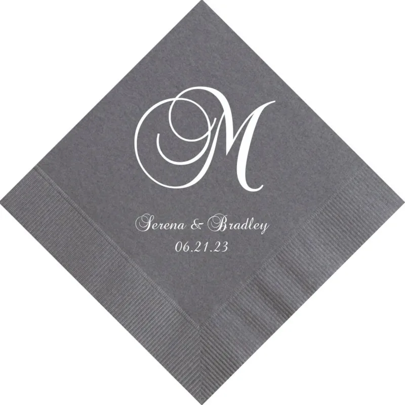 Personalized Wedding Napkins Cocktail Beverage Luncheon Dinner Guest Towels Monogram Custom Printed Foil Imprinting Napkins