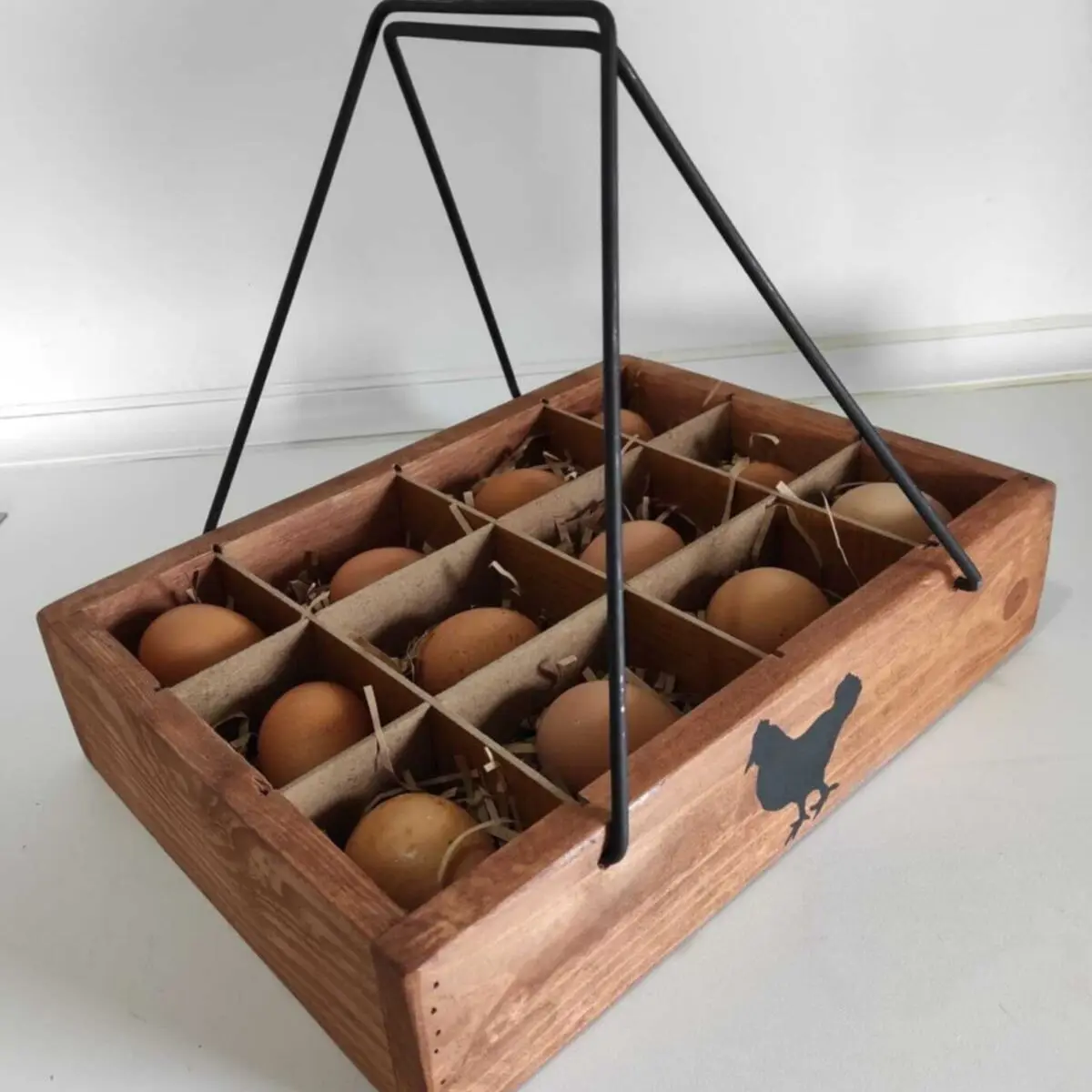 Household egg storage box egg storage basket wooden - egg box with handle separately compartment egg tray portable practical