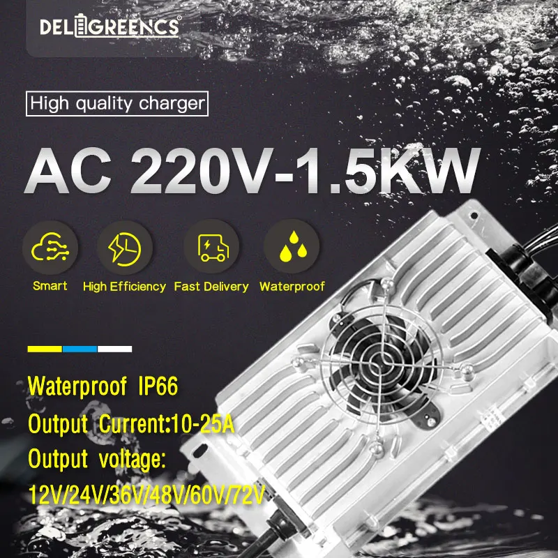 Умное зарядное устройство Quick Smart 1,5 кВт для автомобилей, мотоциклов, TC, протокол Can, 24 В, 36 В, 48 В, 60 в, 72 в, 25 А, бортовое зарядное устройство, водо...