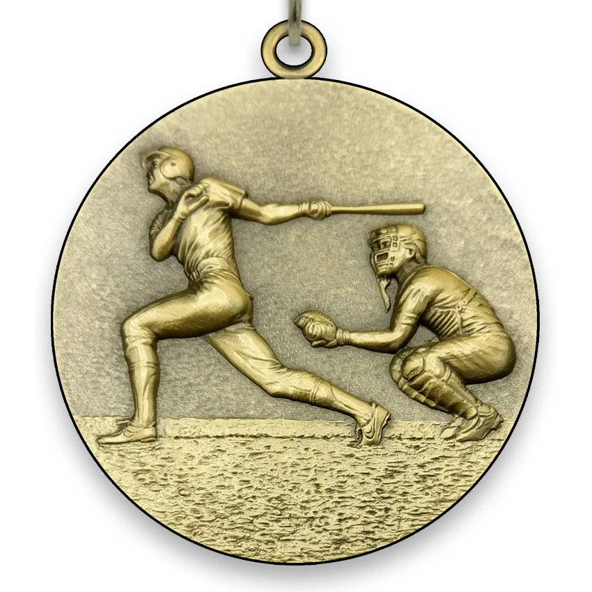 Large Metal Baseball Medal - Gold - 6,4 cm - with Neck Ribbon size 2,2cm x 80 cm - Choice of Ribbon Colours.