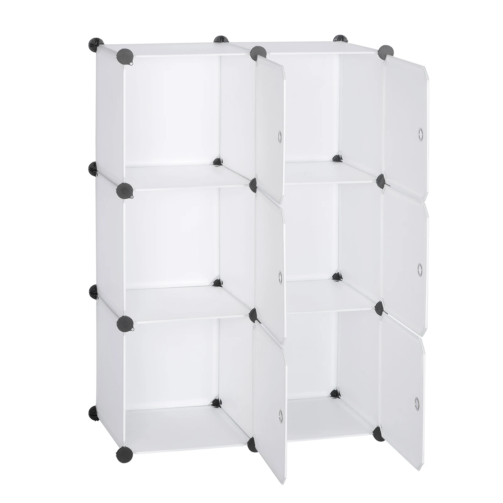 DIY Wardrobe Plastic Storage Shelf 6 Compartments Bookcase with Door Storage Box Organizer Closet Cabinet for Bedroom Studyroom