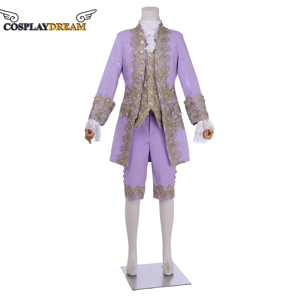 (In Stock) 18th Century Historical Tuxedo Retro Victorian Men's Regency Outfit Tailcoat Rococo Medieval Purple Military Uniform