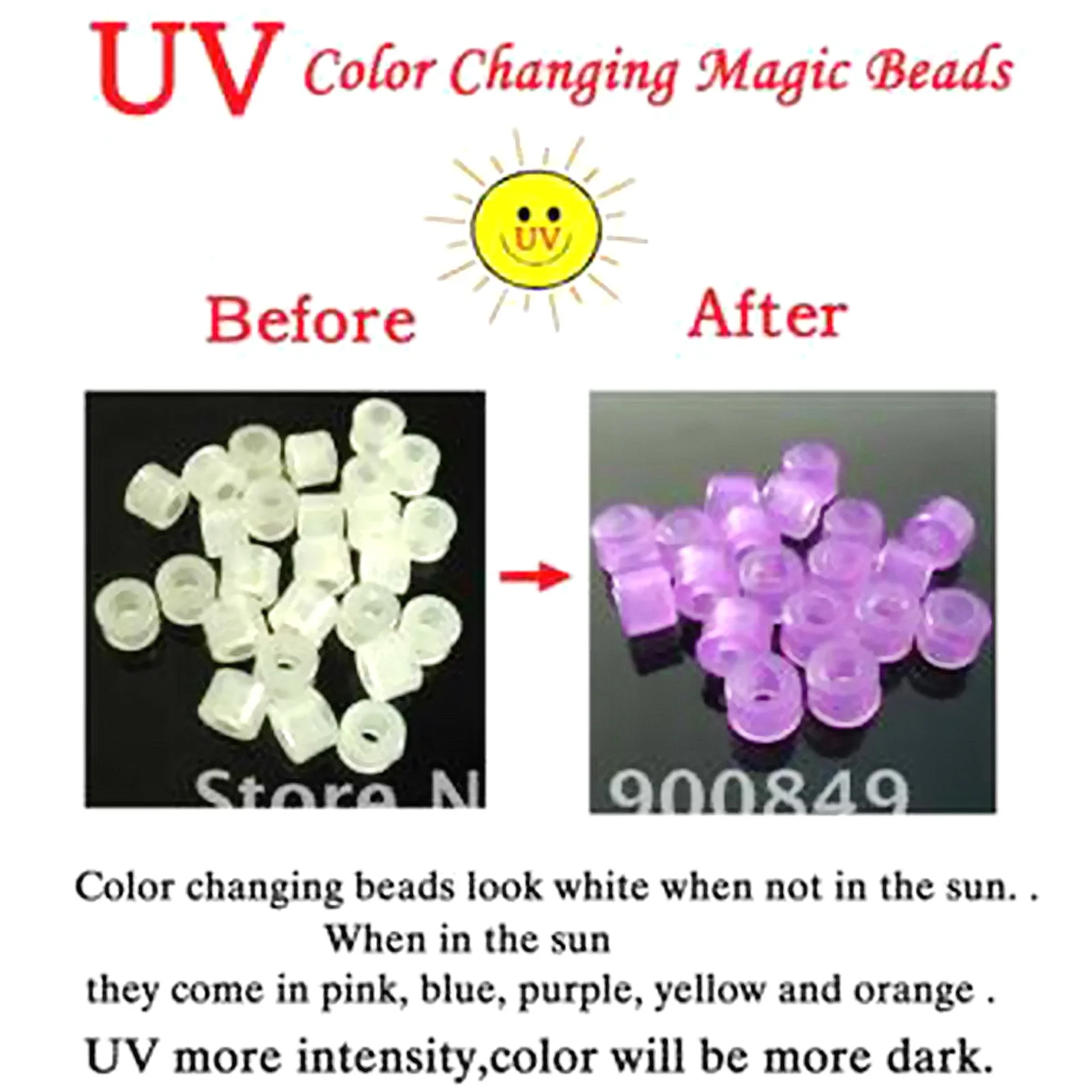 2 Set of 500X UV Multi Color Changing Pony Bead Colour Pendant Bean Home Craft Christmas Birthday Party Favor Fun Toys Giveaways