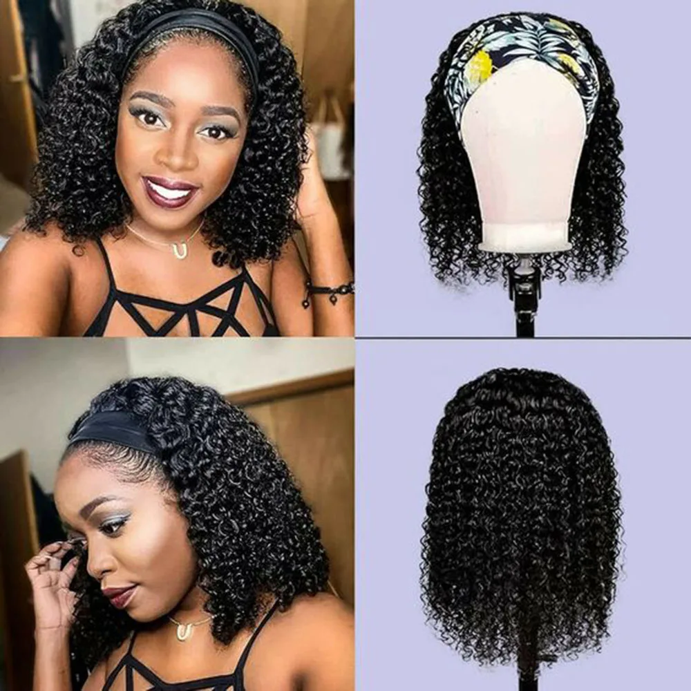 Headband Wig Human Hair Curly Short Bob Human Hair Wigs Glueless Full Machine Made Brazilian Remy Human Hair Wigs For Women