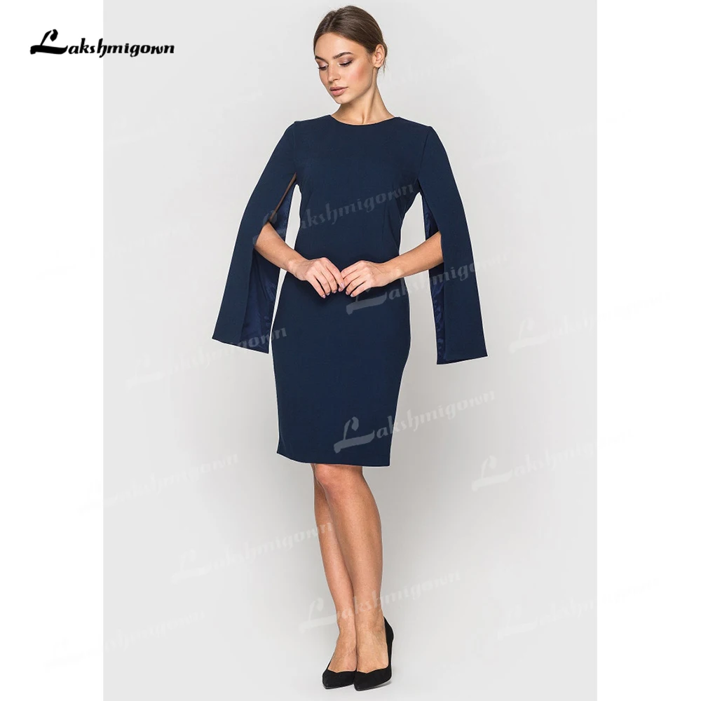 Plus Size Navy Blue Moeder Van De Bruid Jurken Knielange Schede Slit Mouwen Cocktail Jurk Bruiloft Gast Jurk abendkleider