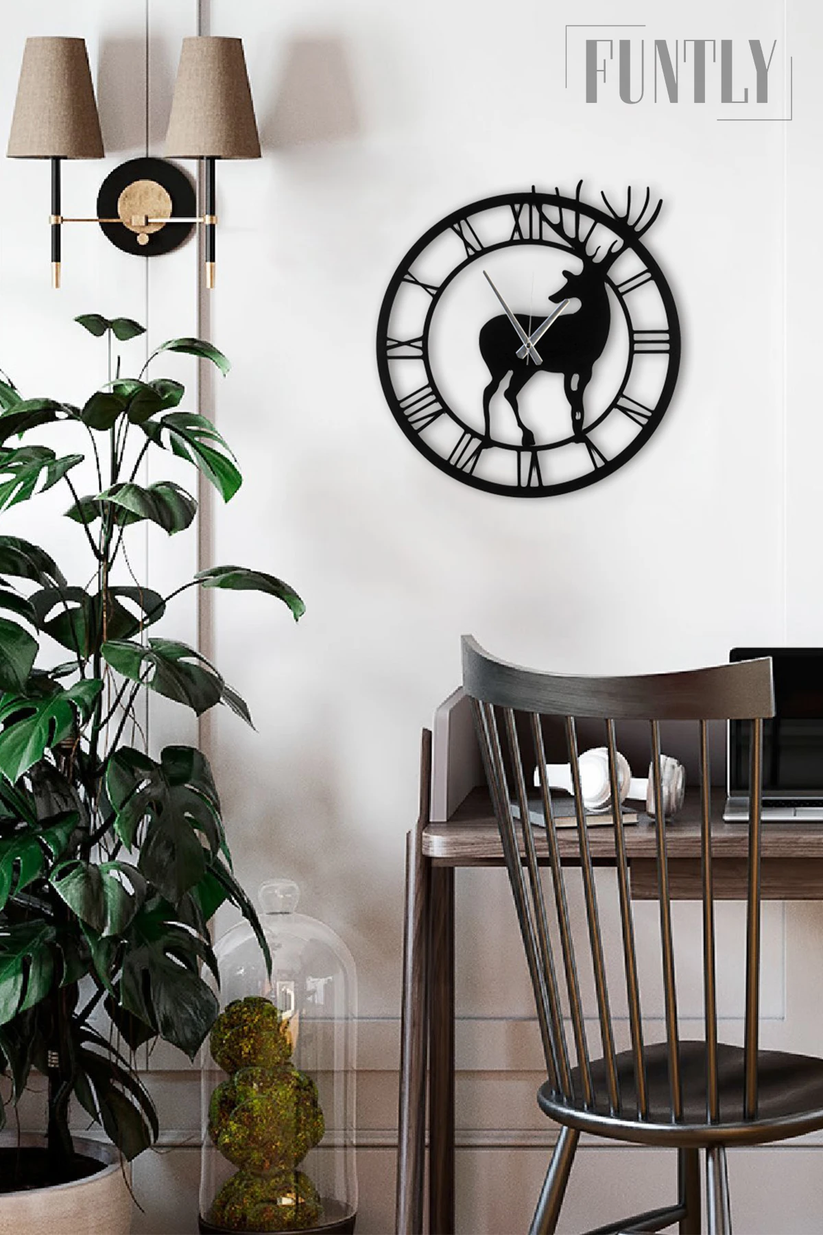 Wood black wall clock decorative stylish basketball content slam dunk living room clock deer cat solar figured