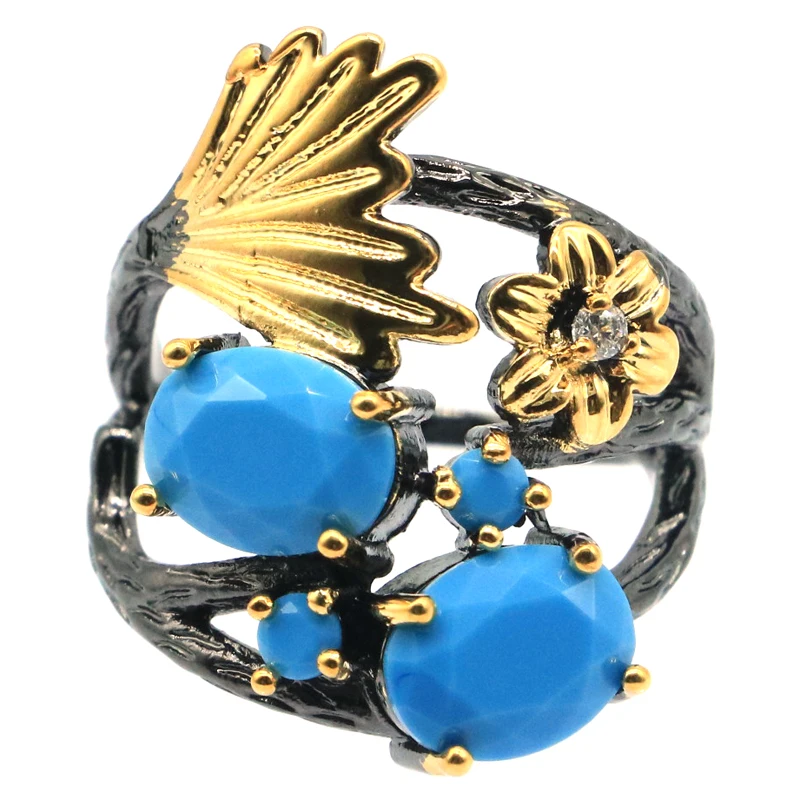 Buy 4 Get 1 Free 25x20mm Neo-Gothic 6.2g created Tourmaline Tanzanite Peridot Blue Turquoise Black Gold Silver plated Rings