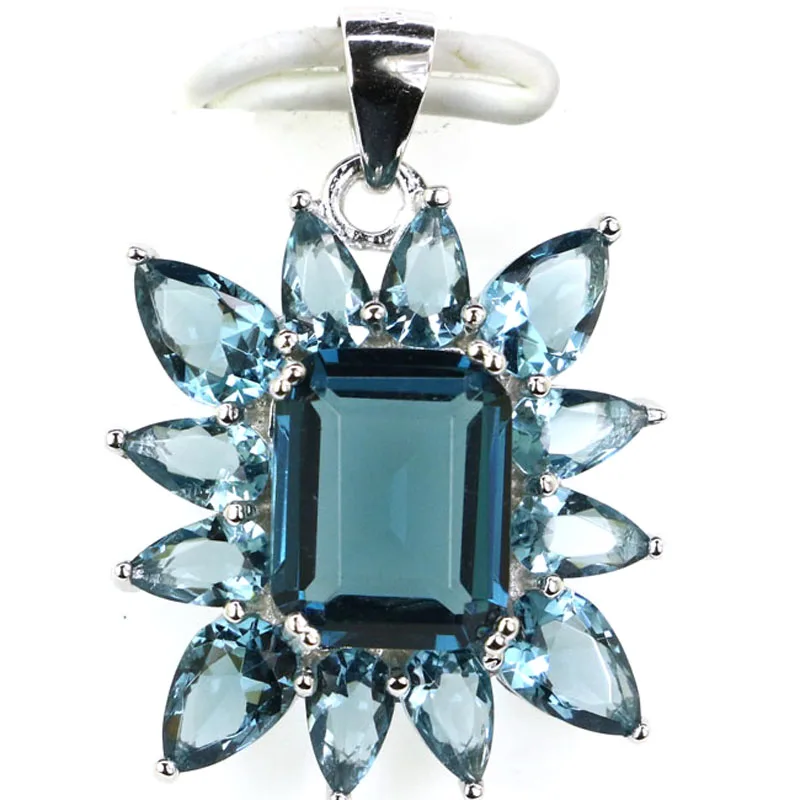 26x19mm Lovely 2.6g Cute Created London Blue Topaz Violet Tanzanite Tourmaline For Ladies Daily Wear 925 Sterling Silver Pendant