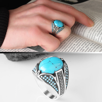 925 Sterling Silver Ring for Men  Turqoise Stone Jewelry Fashion Vintage Gift Onyx Aqeq Mens Rings All Size