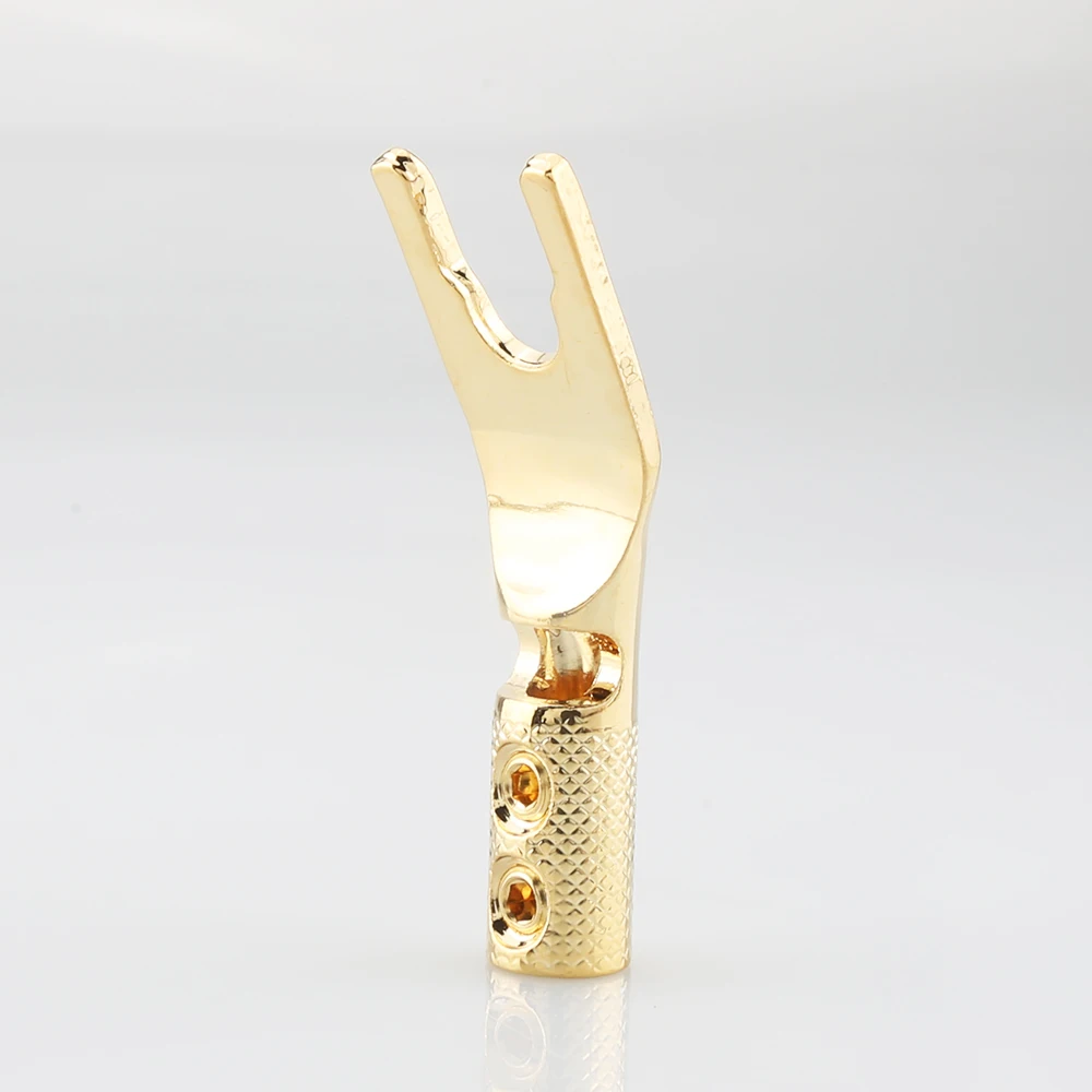 Conector de pala en Y de cobre puro, chapado en rodio conector de horquilla, conector de cable de altavoz, altavoz, 4 Uds.