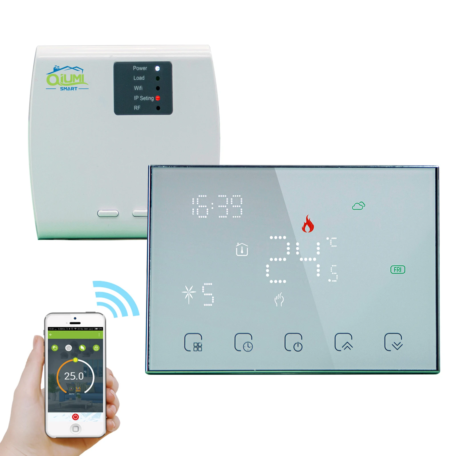 Qiumi RF Smart Temperature Control System for Individual Gas/Water Boiler Heating Works with Alexa Google Home Dry Contact