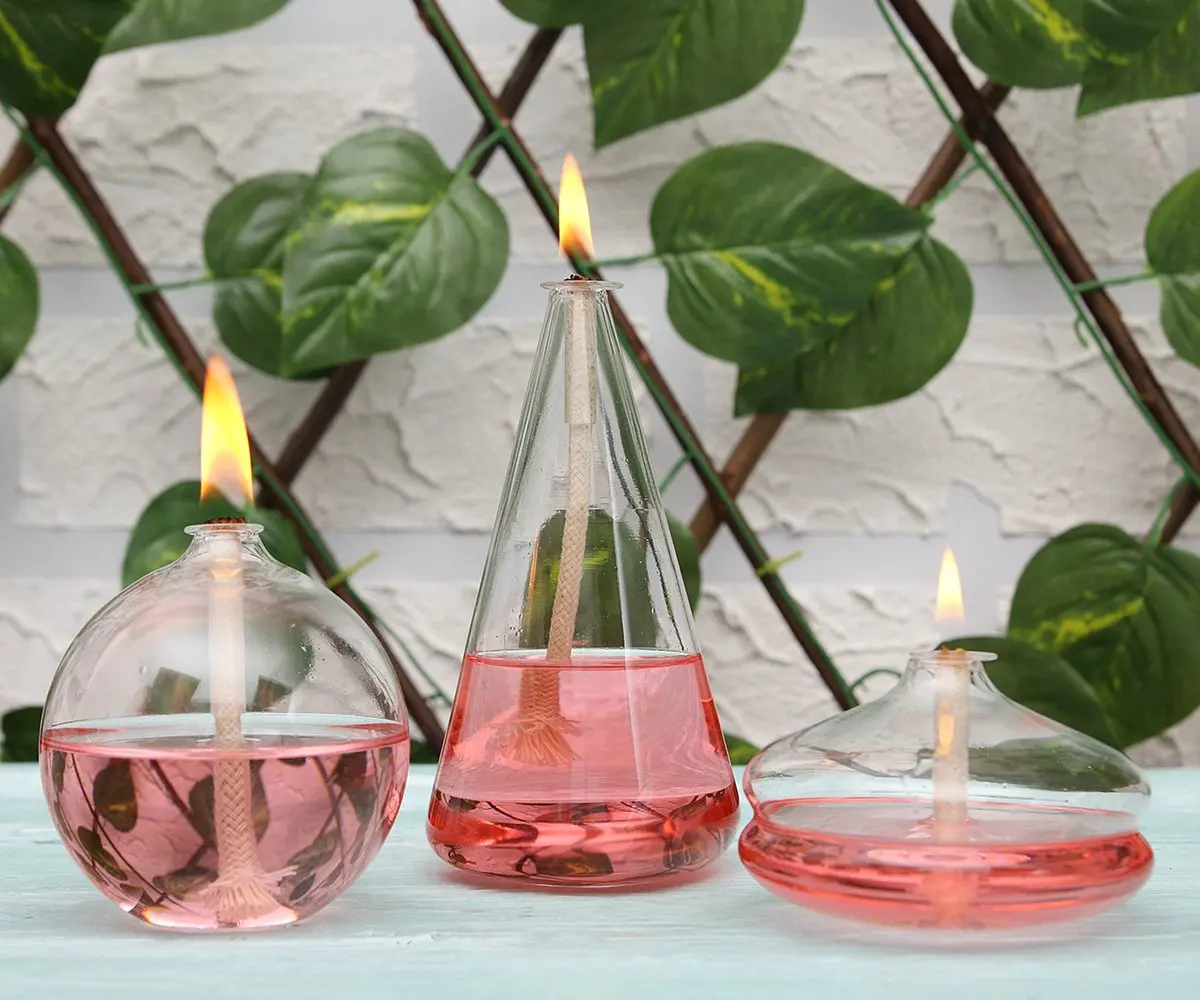 Glass Oil Lamp Elegant Candle Set of 3 - Bachelor Party Ideas Bridesmaid Gift Balcony Decor Wedding Inspiration Night Light