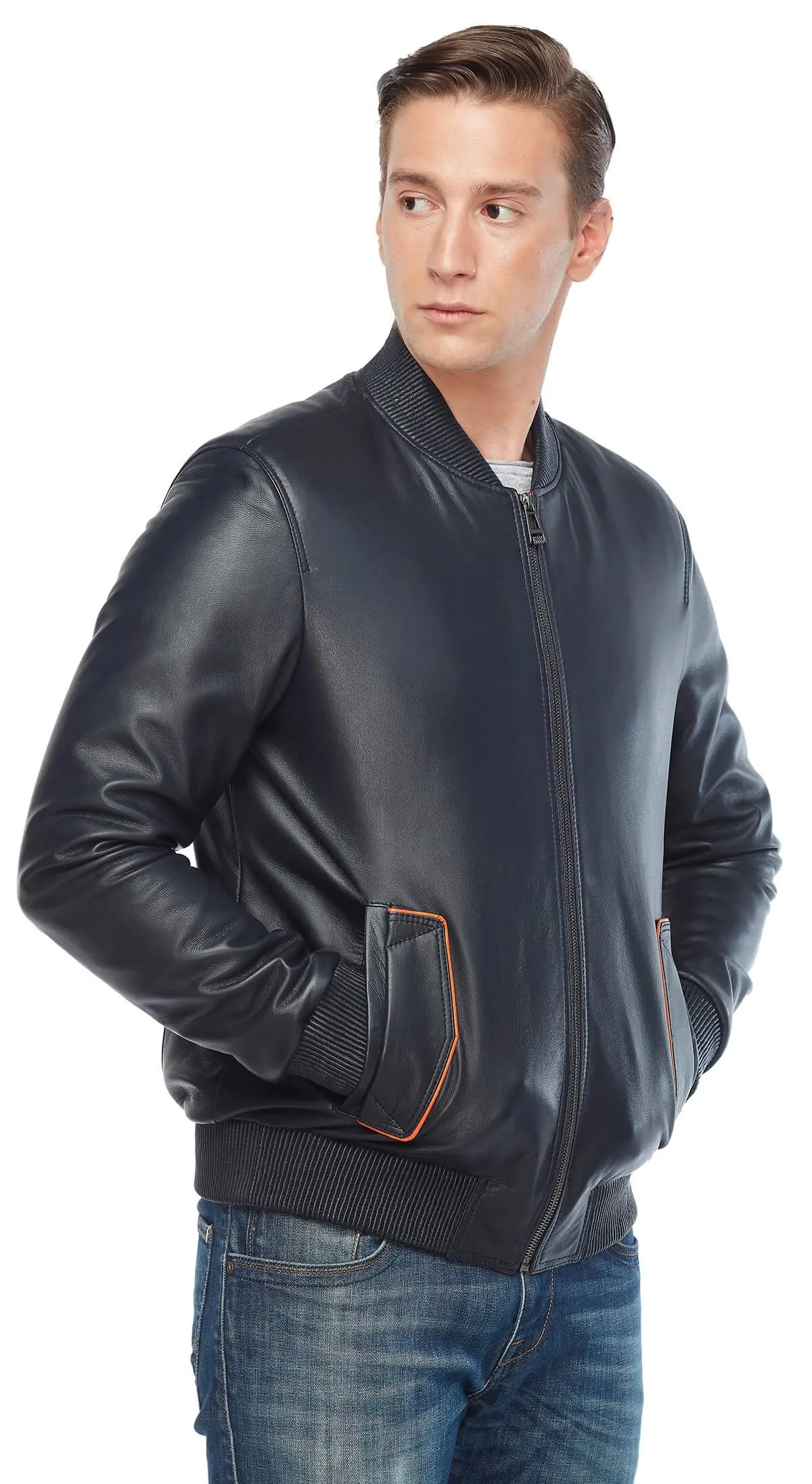 Màu Xanh Hải Quân Garnili Nam Da Thật Chính Hãng Da Phối Orjinal Da Cừu Thu Đông 2022 Biker Slim Size Lớn VintageTürkiye