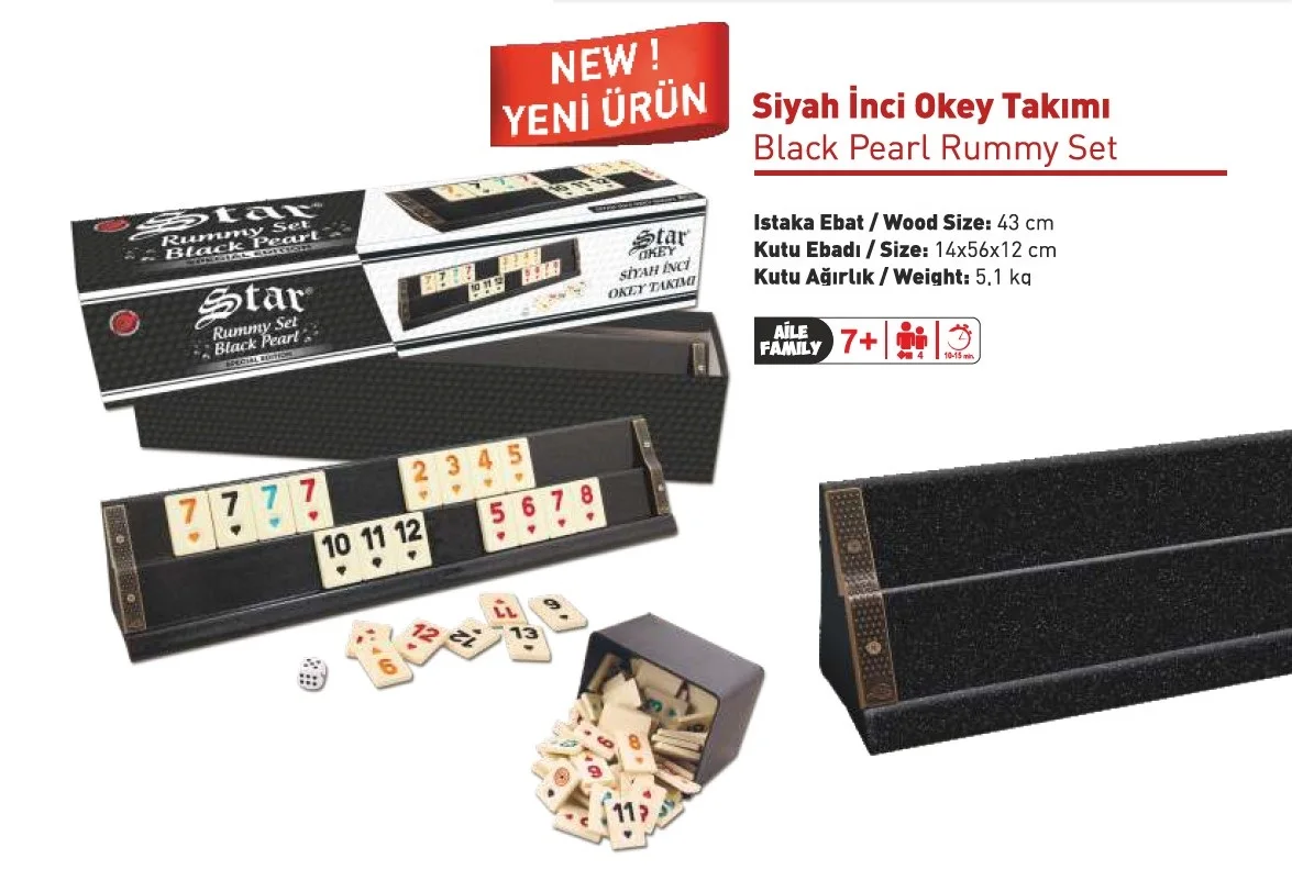 Luxury Premium Black Glitter Pearl Rummy Tile High Quality Silvery Shiny Wood Cues Game Set Okey Rumikub Cube Ebony Wooden Gift
