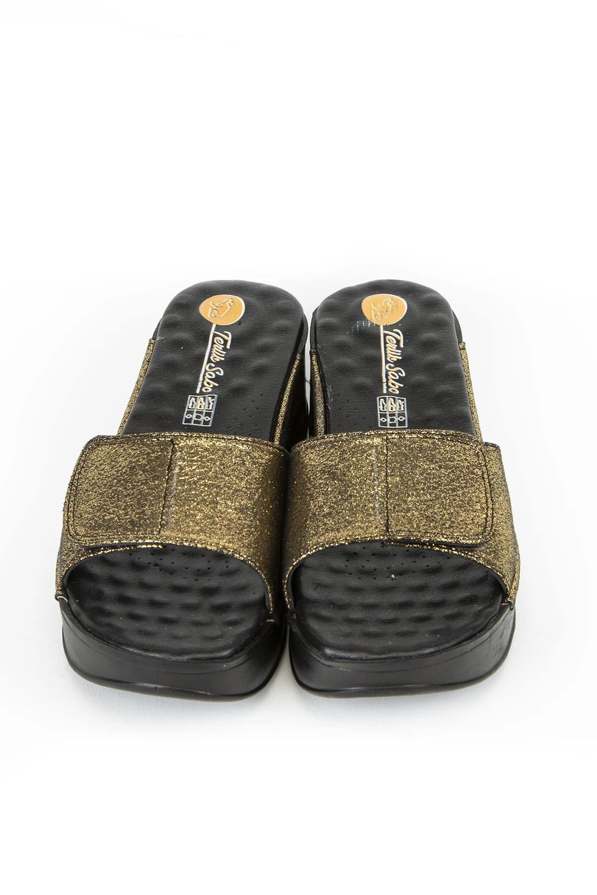 

GOLD LEAF PATTERNED SINGLE BAND AIR SANDALS 11. SPECIALLY DESIGNED FOR FOOT HEALTH. HIGH QUALITY ORTHOPEDIC SLIPPERS.