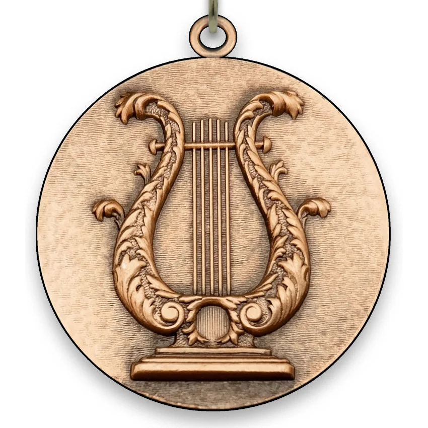 Large Metal Music Bronze Medal - 6,4 cm - with Neck Ribbon size 2,2cm x 80 cm - Choice of Ribbon Colours.