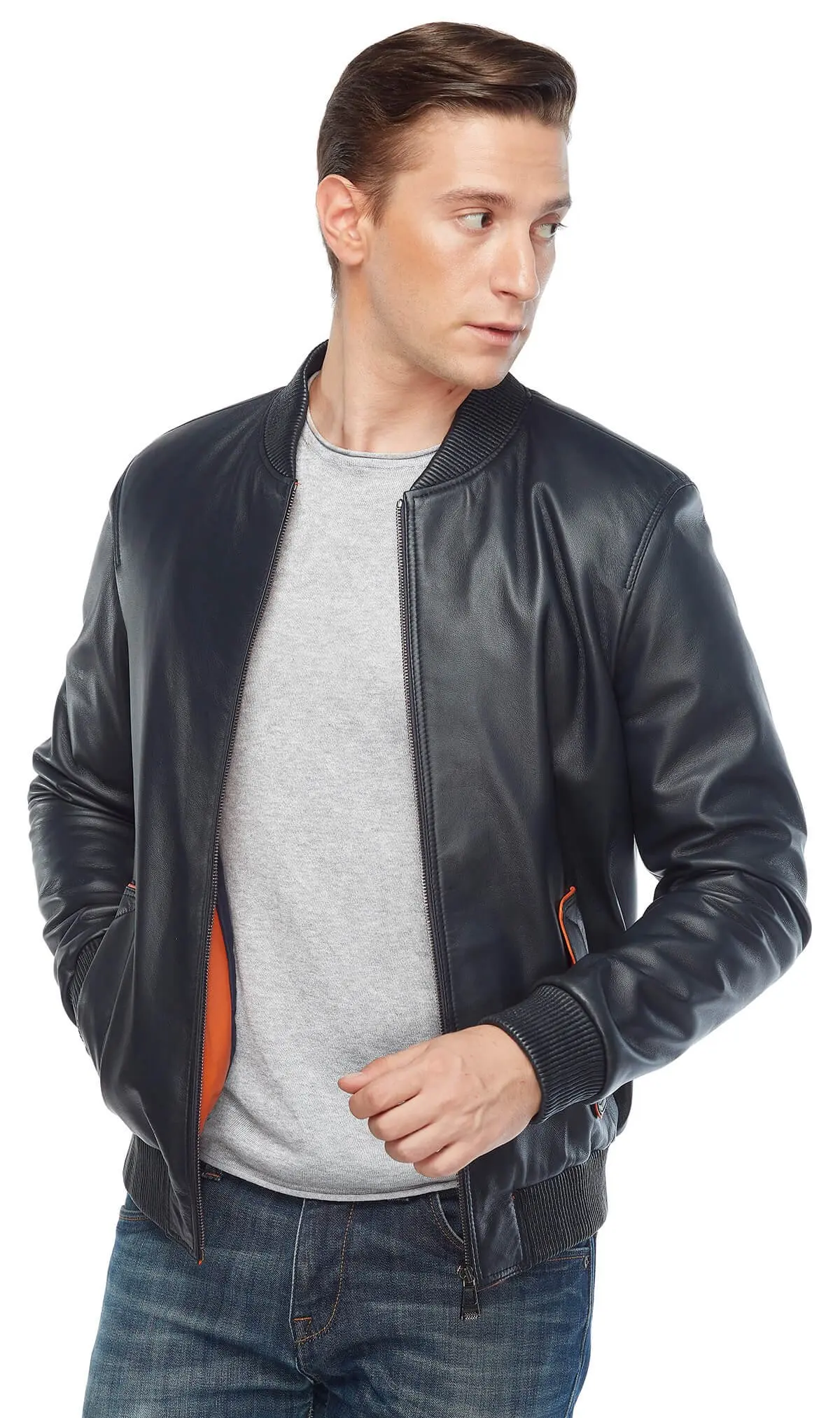 Màu Xanh Hải Quân Garnili Nam Da Thật Chính Hãng Da Phối Orjinal Da Cừu Thu Đông 2022 Biker Slim Size Lớn VintageTürkiye