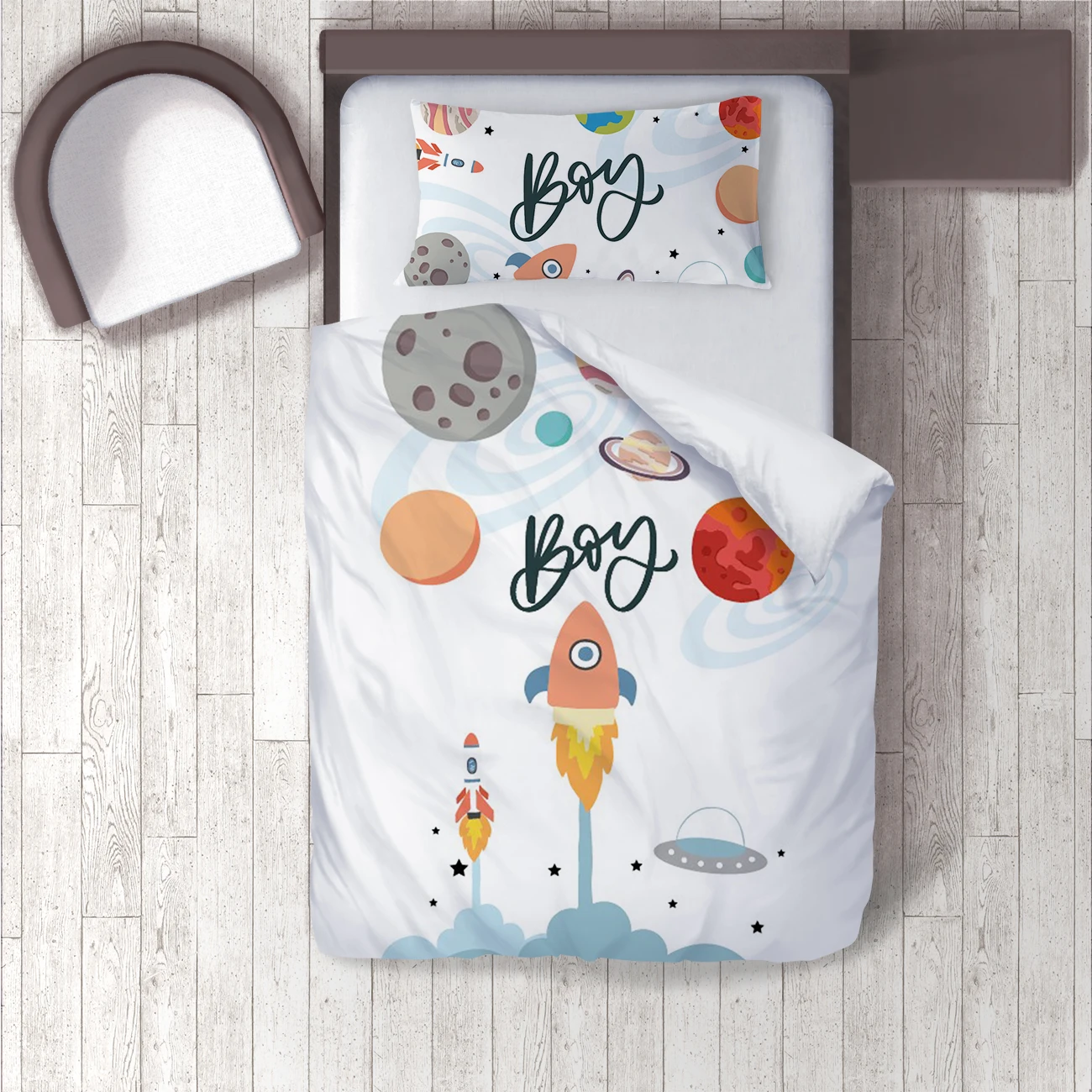 

Duvet Cover Set Bedding Set Pillow Case for Baby and Kids Room 3D Printed White Size Space Planet Pattern 1355