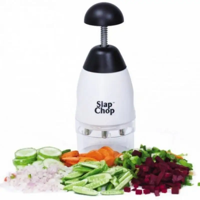 Slap Chop grater cutter to sting a variety of ingredients. Stainless steel blades. Large container and easy to clean. Easy to handle.