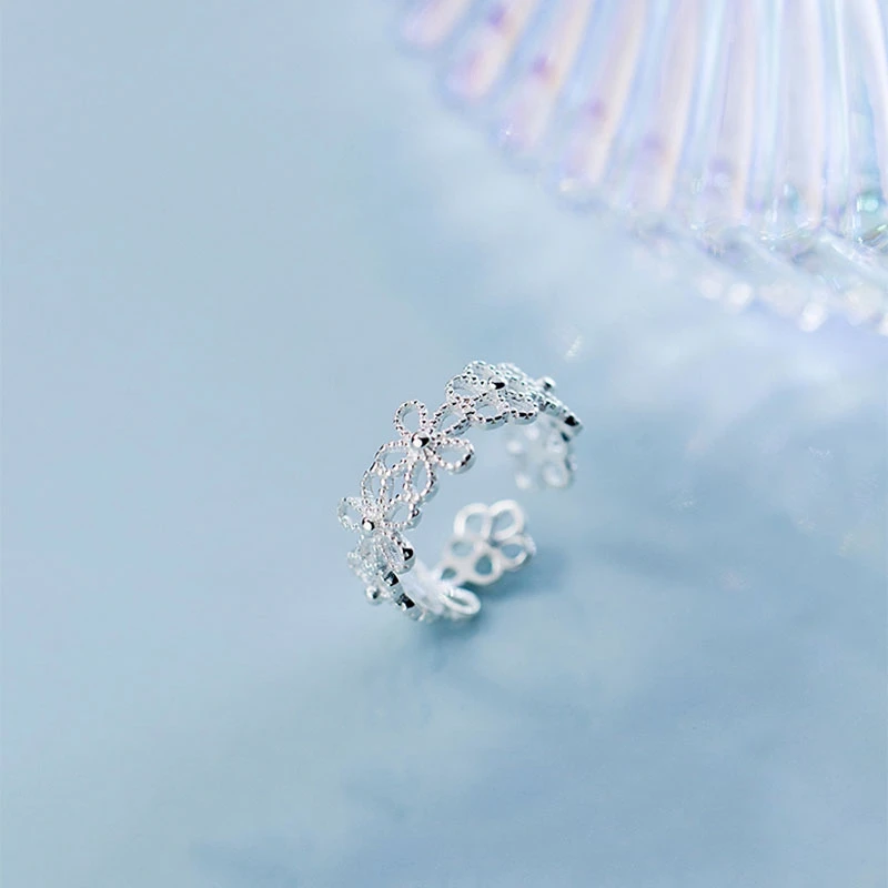 Versilberte Blütenblätter-Ringe für Frauen, süßer, schlichter, modischer, offener, verstellbarer Schmetterlingsring, Partyschmuck, Geburtstagsgeschenk – Detail 6