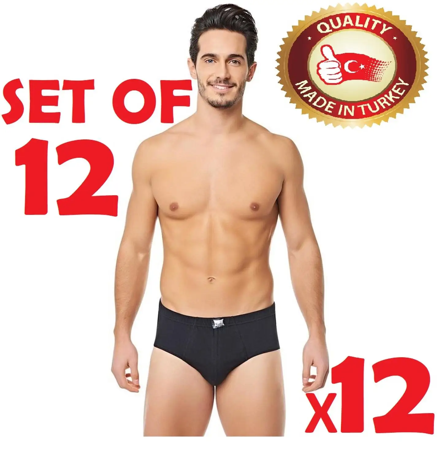 ملابس داخلية رجالية تركية شهيرة مصنوعة من القطن 100% ملابس داخلية مريحة ناعمة سروال تحتي أسود اللون يسمح بالتهوية مجموعة من 12