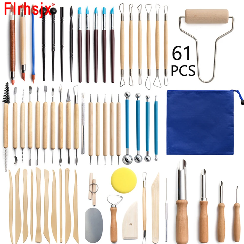 61Pcs DIY Clay Sculpting Tools Set Dual-Ended Modeling Dotting Tools for Carving Pottery Clay Modeling Embossing Art