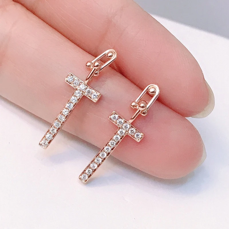 Aazuo 18K Rose Gold Yellow Gold Real Diamonds Classic Fairy Cross Stud Earring Au750 For Woman Wedding Engagement  Party