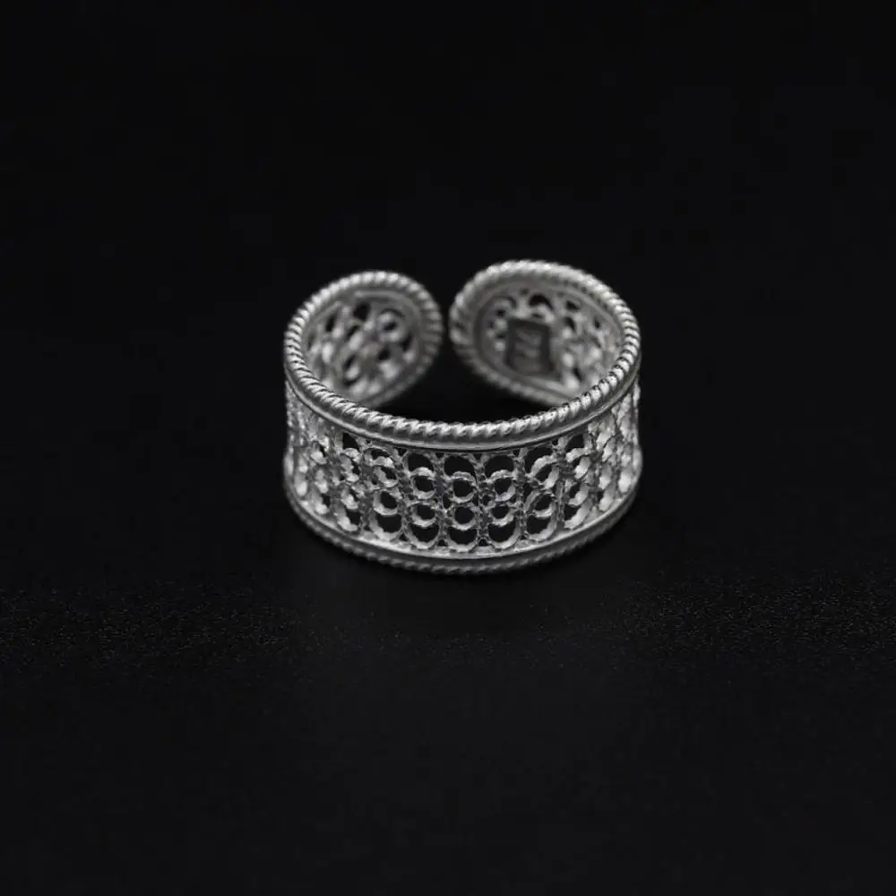 

925 Sterling Silver Filigree Ring Inlaid Mardin Assyrian Turkish Special Hoop Adjustable Finger Width Collet Women Jewelry