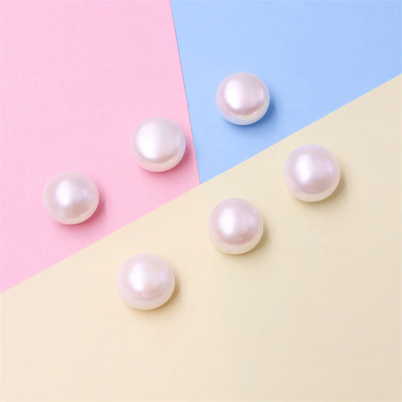 10pcs Natural Fresh Water White Pearl Half Drilled Beads Semi Hole Button Round Flat Back A Grade For  Earring Making Jewelry