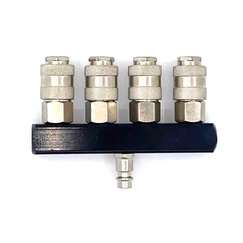 Pneumatic Fitting 4 WAY Manifold Quick Connector European Type Air Compressor Air Hose Hardware Tools 1/4\'\'NPT Quick Couplers