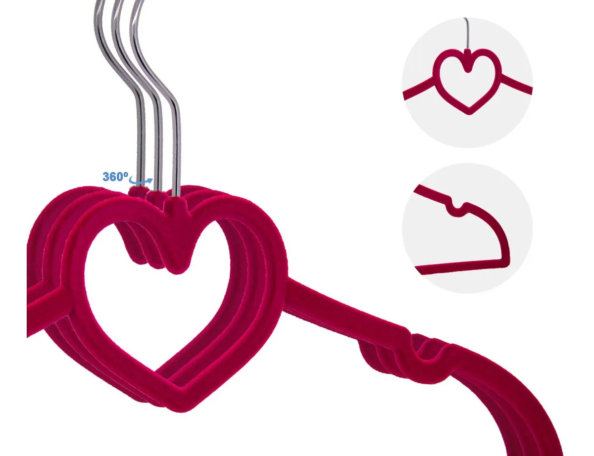 Kit 20 Adult Heart Hanger Velvet Anti-Slip