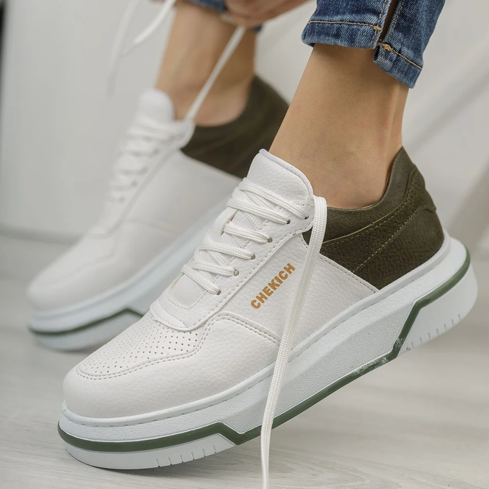 Chekich Women's & Men's Shoes Khaki and White Artificial Leather Mixed Color Summer Season Comfortable Sneakers Flexible Fashion Odorless Orthopedic Wedding Office Casual Sport Lightweight Breathable CH075 Women V1