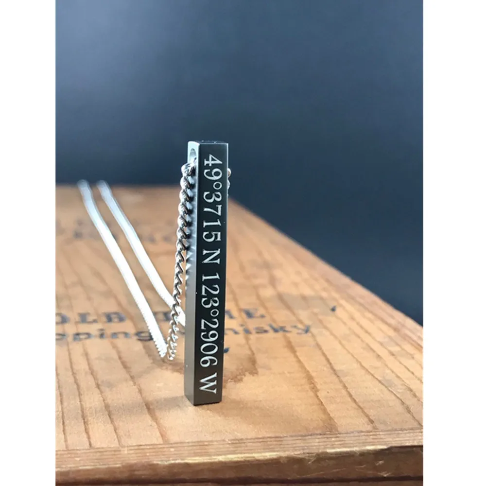 

Personalized 3D BAR Necklace for Men, 4 Sided Vertical Coordinate Bar Necklace, Engraved Roman Numerals Pendant,Bridesmaids Gift