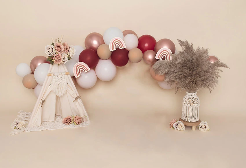Mehofond التصوير خلفية الوردي بوهو قوس قزح البوهيمي فتاة 1st بالونة عيد ميلاد خيمة كعكة سحق ديكور خلفية استوديو الصور