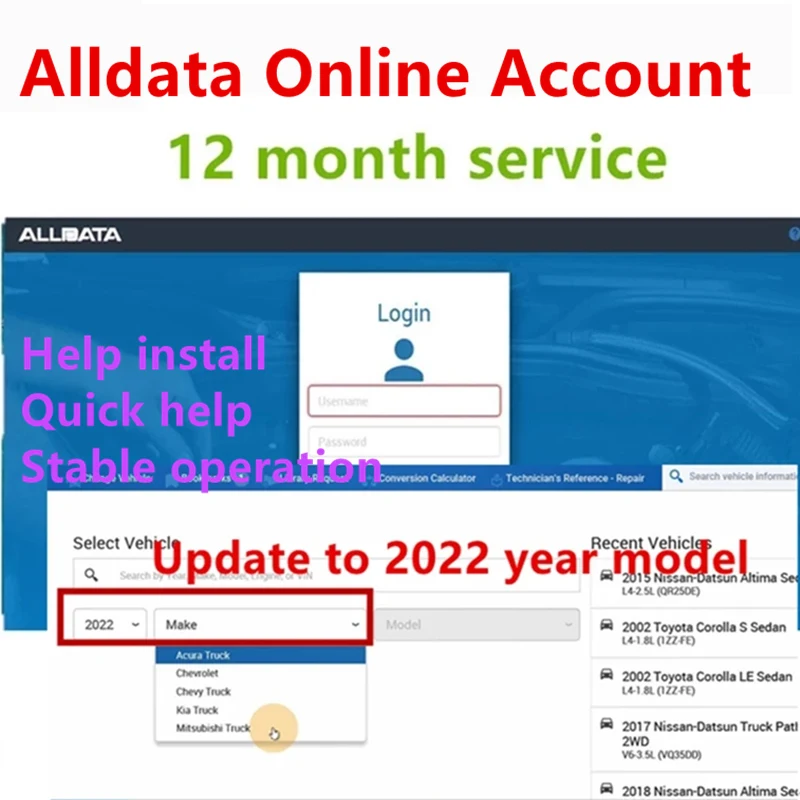 Ture 2024 alldata online account software 12 month service Auto repair alldata software support 2024 year newest models alldata